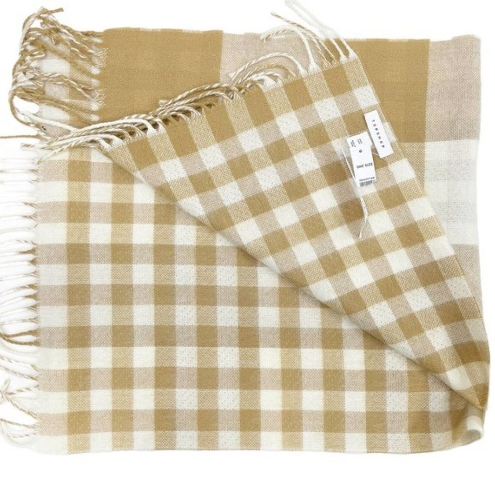 Topshop Scarf Reversible Plaid Fringe Scarf NWT